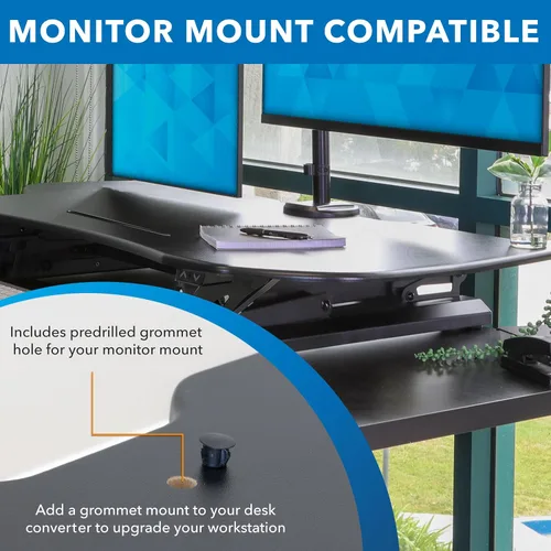 Vista 8 de Mount-It! Convertidor de escritorio eléctrico de pie con mesa de 38 pulgadas, elevador de escritorio de pie ajustable en altura, elevador