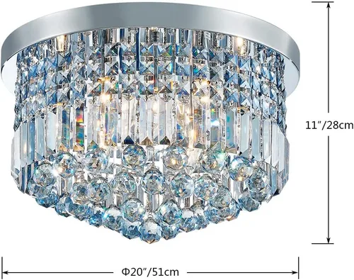 Vista 3 de Saint Mossi - Lámpara de araña de cristal K9 moderna de 9 luces, montaje empotrado, perfecto para comedor, baño, dormitorio, base de bombilla E12