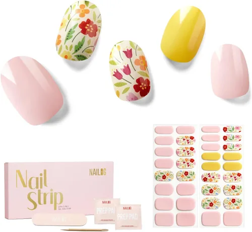 Vista 7 de NAILOG - Tiras de uñas de gel semicuradas 34 piezas Compra 2 y obtén 1 lámpara ultravioleta Calcomanías de esmalte de uñas duraderas con acabado