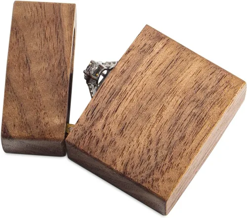 Vista 4 de Caja de anillo curvada delgada para propuesta - Caja de anillo de compromiso de madera - Ideas de regalo de cumpleaños de aniversario de viaje
