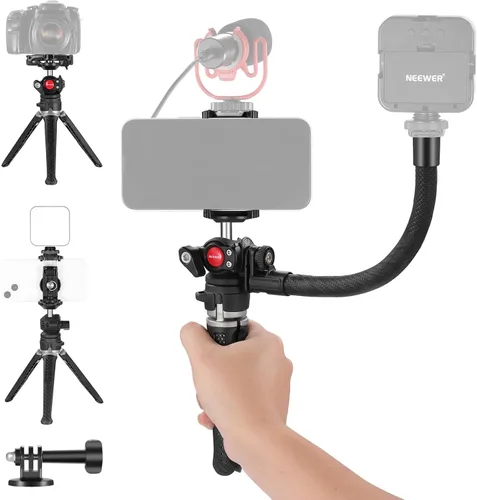 Vista 10 de NEEWER Versión de entrada Mini trípode para cámara, 360° pequeño soporte de escritorio portátil para DSLR, webcam, teléfono celular, soporte