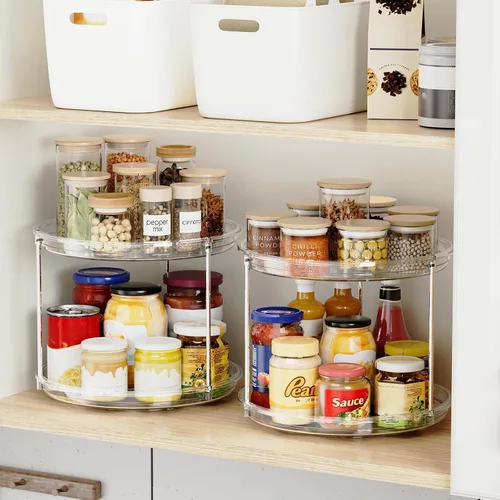 Vista 6 de Organizador Lazy Susan de 2 niveles, tocadiscos Lazy Susan de 9 pulgadas para gabinete, organizador apilable giratorio para especias para encimera