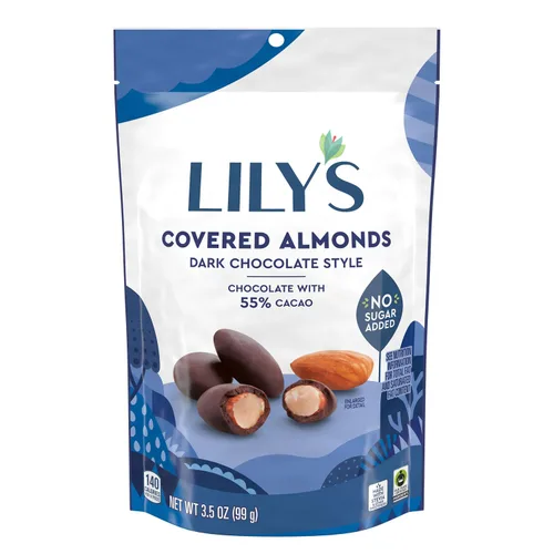 Vista 3 de Lily's Sweets, Almendras cubiertas de chocolate negro, 3.5 onzas