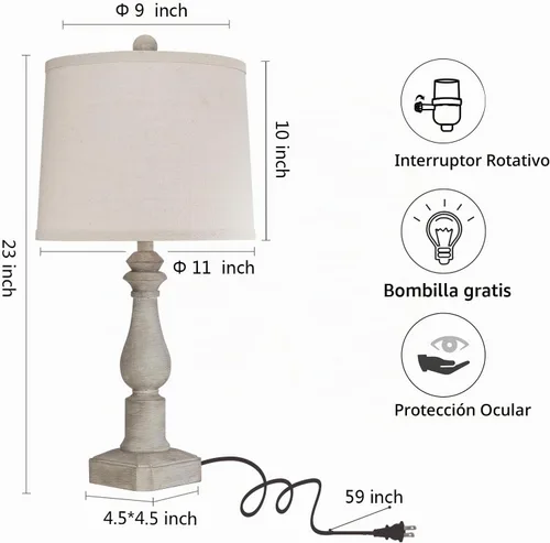 Vista 6 de Juego de 2 lámparas de mesa rústicas de 23 pulgadas para sala de estar, dormitorio, lámparas tradicionales de resina para mesita de noche para sala