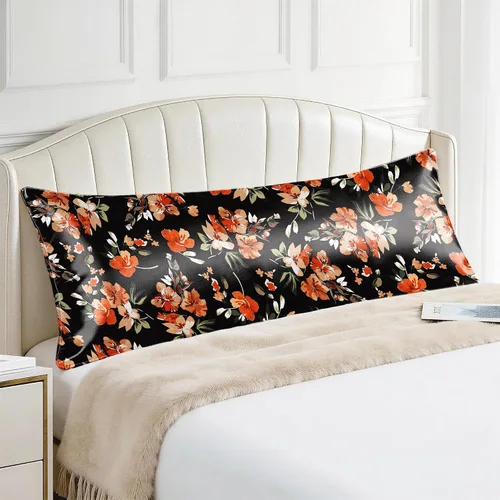 Vista 69 de EXQ Home - Funda de almohada de satén para cuidar el cabello y la piel, tamaño estándar, de seda con estampado negro, juego de 2 fundas con cierre