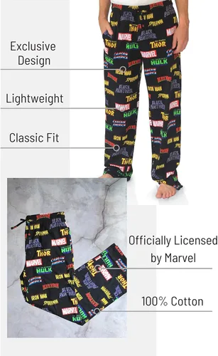 Vista 3 de Marvel Pijama clásico con logotipo de cómic para hombre