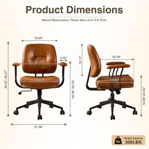 Vista 2 de HOOOWOOO Silla de Oficina Ergonómica, Silla de Escritorio Moderna de Computadora de Media Siglo, Silla Ejecutiva Cómoda con Asiento Extra Ancho
