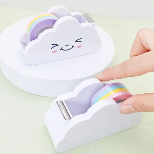 Vista 4 de Toddmomy 2 dispensadores de cinta de nube, dispensador de cinta de escritorio de dibujos animados con cinta arcoíris para niños y adultos