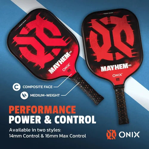 Vista 6 de Onix Mayhem Patented ThermoFused Technology Carbon Fiber Power Frame Polypropylene Honeycomb Core Performance Power and Control Pickleball Paddle