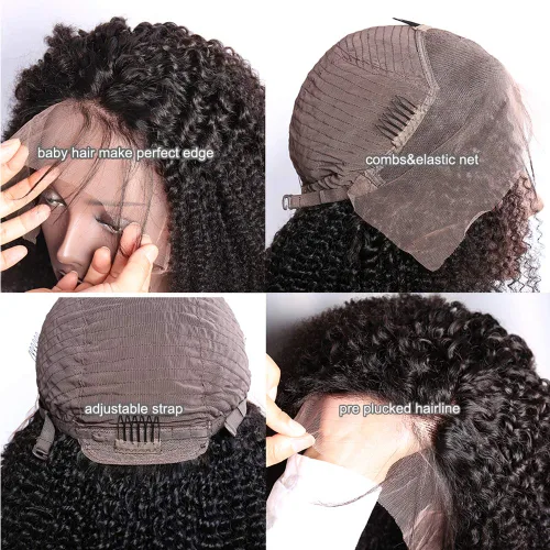 Vista 3 de Peluca de cabello humano rizado afro de 13 x 4 HD, pelucas de encaje frontal HD de 200 de densidad, sin pegamento, pelucas de cabello humano Natural