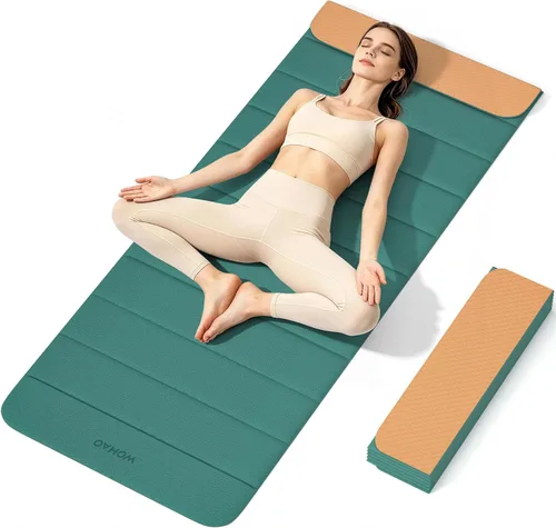 Vista 9 de Esterilla de yoga POE de 12 pliegues de 75 x 26 x 0.4 pulgadas, antideslizante, compacta y apta para yoga, pilates, entrenamiento de fuerza