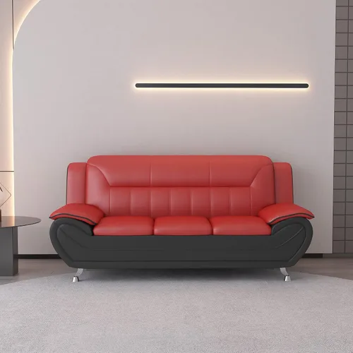 Vista 3 de Container Furniture Direct Sofá y sofá biplaza de piel sintética de estilo moderno con reposabrazos extra cómodos, ideal para sala de estar
