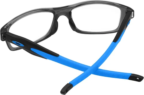 Vista 4 de BroLizard - Brazos de repuesto para Oakley Crosslink vidrio satinado negro marco - azul con anillo de icono