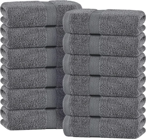 Vista 26 de Toallas de mano blancas clásicas para baño [paquete de 12] Toallas de mano de algodón a granel para gimnasio, cocina y spa, 16x27 pulgadas, toallas