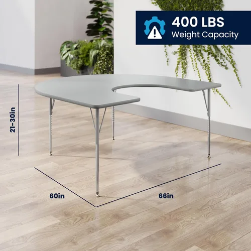 Vista 3 de Flash Furniture 66" x 60" Horseshoe Activity Table, Gray, Standard Legs Gray Top/Silver Frame
