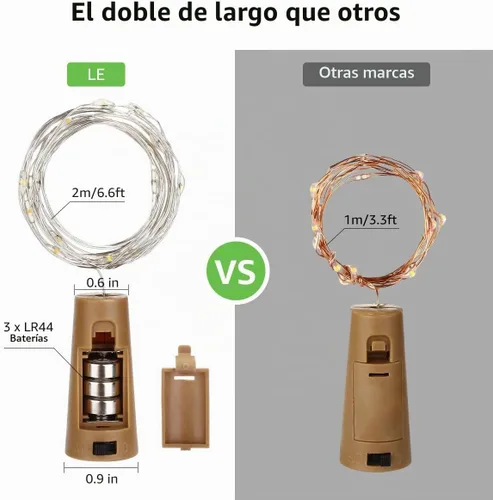 Vista 2 de Lepro Luces para botella de vino con corcho, 20 luces LED de 6.6 pies, funciona con pilas, luces pequeñas impermeables para tarros de masón