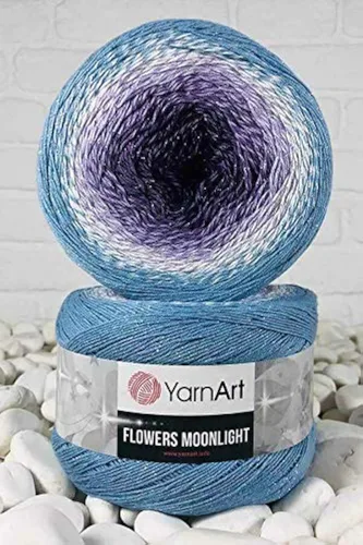 Vista 6 de YarnArt Flowers Moonlight - Hilo de algodón con purpurina, suave, ganchillo arcoíris, tejido a mano de lúrex metálico, pastel plateado, algodón