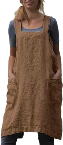 Vista 15 de Delantal japonés de algodón con bolsillos, delantales de talla extragrande para mujer