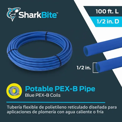 Vista 2 de SharkBite 1/2 pulgada x 100 pies azul PEX-B, tubería de agua flexible PEX para fontanería, U806B100