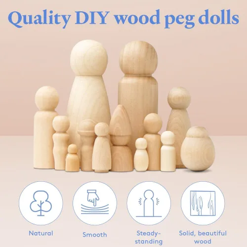 Vista 2 de Muñecas de madera en miniatura de 1-1/8 pulgadas, paquete de 100 muñecas pequeñas para manualidades, figuras en miniatura y juego de mundo pequeño