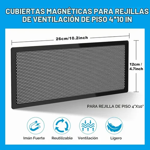 Vista 3 de 4 PCS Cubiertas Magnéticas para Ventilación - Cubiertas Magnéticas para Ventilación de 4x10 con Pantalla de Malla para Registros de Piso/Pared/Techo