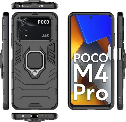 Vista 3 de MaiJin Compatible con funda Xiaomi Mi Poco M4 Pro 4G, soporte de anillo de metal a prueba de golpes (funciona con soporte magnético para automóvil)