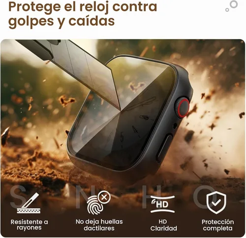 Vista 4 de Funda de privacidad impermeable para Apple Watch Protector de pantalla de 1.575 in, color negro y negro Negro+Negro