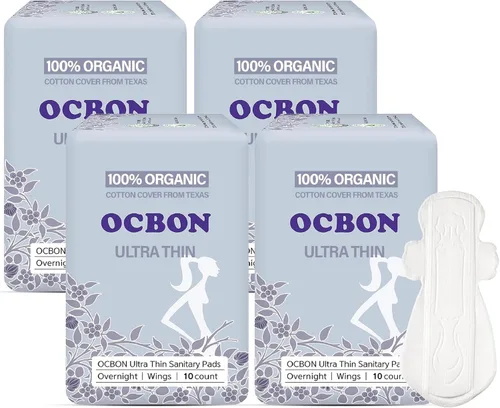 Vista 11 de OCBON Toallas sanitarias ultradelgadas sin perfume (20 unidades, nocturnas) – Toallas femeninas de algodón orgánico con alas para mujeres, súper