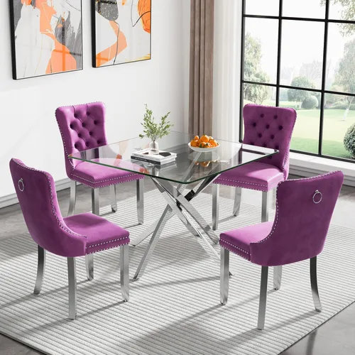 Vista 48 de Juego de mesa de comedor SSLine moderno de 3 piezas con mesa redonda de vidrio para 2, lujosa mesa de comedor circular de 36" con tapa de vidrio