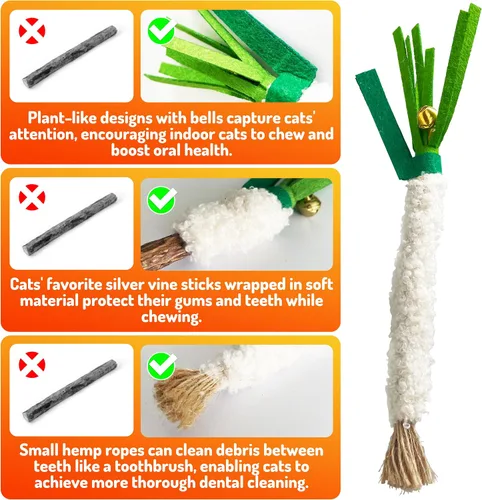 Vista 6 de Palillo masticable Catnip 4 piezas con cuerda de algodón envuelta – Juguete natural para el cuidado dental para la limpieza de los dientes