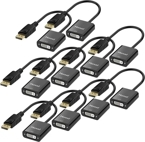 Vista 9 de Adaptador DisplayPort (DP) a DVI de Moread, adaptador de puerto de pantalla chapado en oro a DVI-D (macho a hembra) compatible con computadora