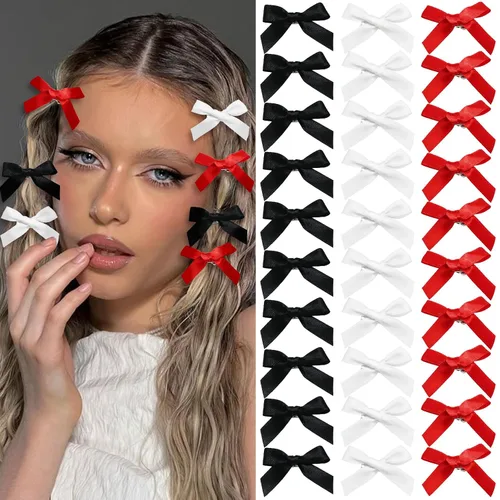 Vista 24 de 20 piezas de lazos negros para el cabello con cinta, clips tipo cocodrilo para el cabello, pasadores para el cabello para adolescentes, pinzas