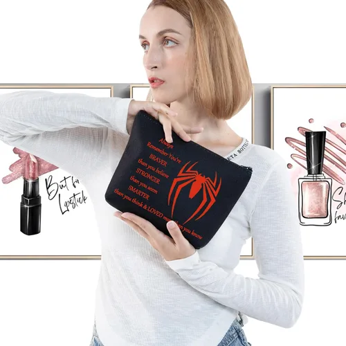 Vista 3 de LEVLO Bolsa de maquillaje de película de araña, regalo inspirado en los fanáticos de la película, eres más valiente, más fuerte y más inteligente