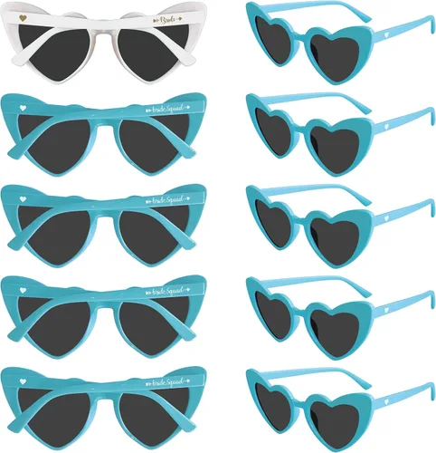 Vista 13 de PartyGifts&beyond Gafas de sol de despedida de soltera con forma de corazón, paquete de 10 lentes de sol para despedida de soltera Negro