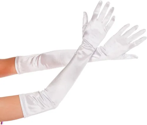Vista 16 de DreamHigh Manoplas de dedo para mujer de 22 pulgadas sobre el codo, guantes largos de noche negro/blanco