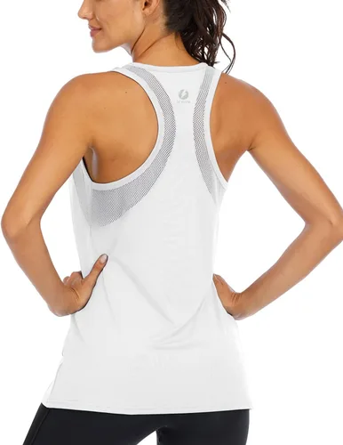 Vista 18 de ICTIVE - Camiseta sin mangas de entrenamiento para mujer, ajuste holgado, malla de yoga, espalda cruzada, espalda abierta Albaricoque