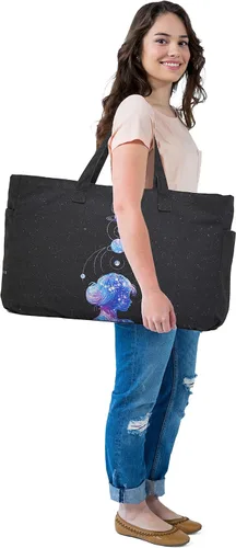 Vista 4 de HEALTHY DREAM Elegante bolso de mano para mujer Bolso grande con asas de correa para el hombro yoga, playa, deportes, naturaleza y compras
