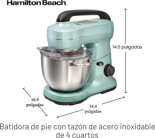 Vista 7 de Hamilton Beach Batidora eléctrica de pie, 4 cuartos, gancho para masa, accesorio batidor plano, protector contra salpicaduras, 7 velocidades