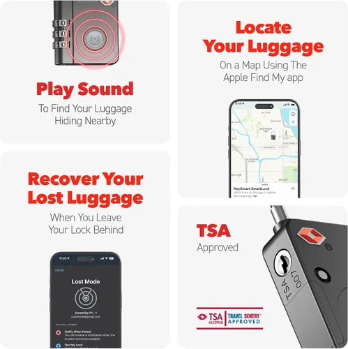 Vista 4 de KeySmart SmartLock - Cerraduras de equipaje de rastreo TSA para equipaje, rastreador GPS, bloqueo de combinación compatible con Apple Find My App