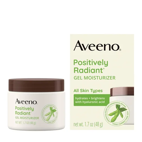 Vista 8 de Aveeno Gel hidratante facial positivamente radiante con ácido hialurónico y soja correctora de tono, hidrata durante 48 horas para igualar el tono