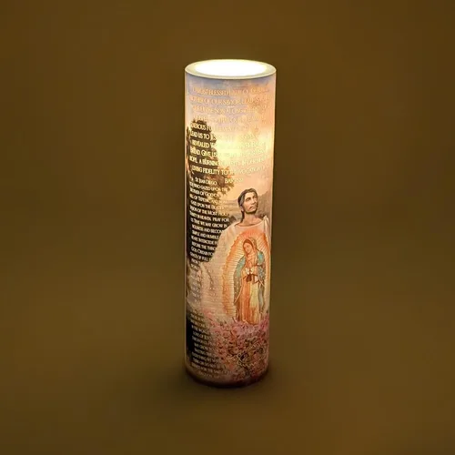Vista 7 de Nuestra Señora de Guadulpe con Juan Diego, vela de oración devocional sin llama LED