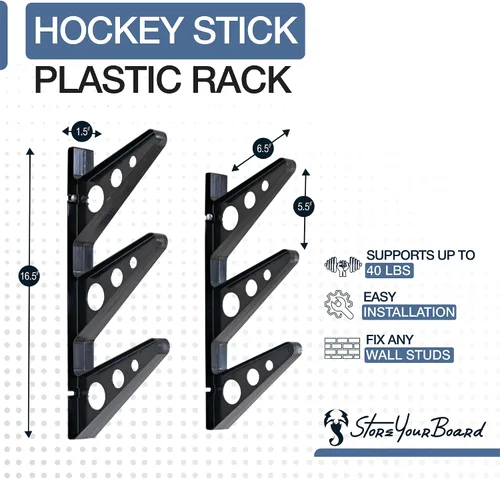 Vista 5 de StoreYourBoard Estante de palo de hockey, almacenamiento de garaje de montaje en pared para equipos deportivos, patines, palos de lacrosse, 3