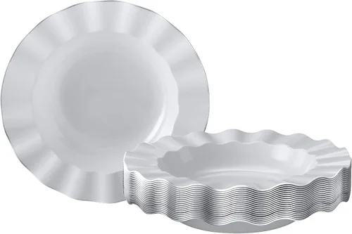 Vista 12 de Silver Spoons Platos de postre desechables 10 piezas Platos de plástico resistente Elegante aspecto fino de porcelana Velo, marfil