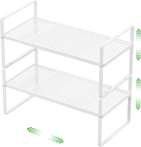 Vista 9 de Estante Organizador de Gabinete Expandible, Elevador de Estante Apilable para Cocina Pequeña, Despensa, Escritorio, Armario, Encimera, Oficina
