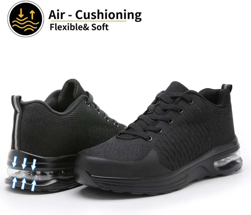 Vista 6 de LUPWEE Zapatos de punta de acero para hombres y mujeres, zapatos de trabajo de seguridad antideslizantes a prueba de pinchazos, cómodos tenis