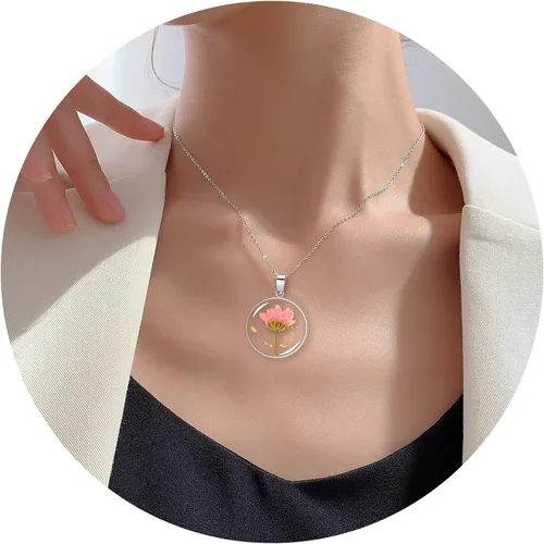 Vista 56 de Pressed Flower Necklace Gift for Women Personalized Handmade Necklaces Birth Flower Necklace