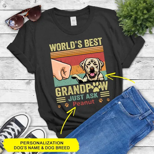 Vista 2 de Camisa de abuelo, el mejor abuelo del mundo, nombre de perro personalizado y camiseta de raza de perro, regalo para hombres, marido, hermano, tío