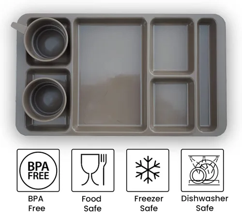 Vista 2 de Bandeja de campamento - Bandeja de comida de 3 piezas con taza y tazón sin BPA, fabricada en Estados Unidos