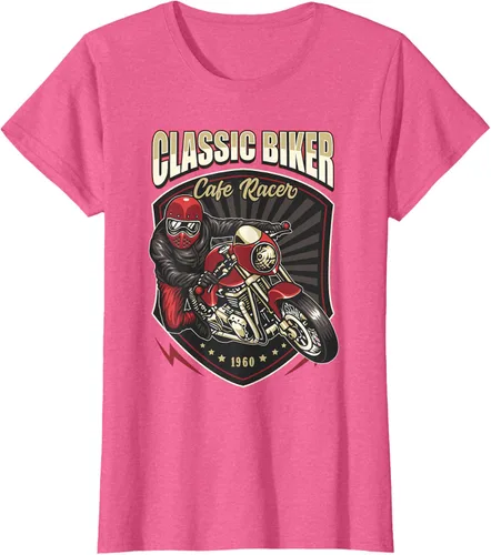 Vista 62 de Camiseta de motocicleta clásica Biker Cafe Racer para hombre, Negro, S
