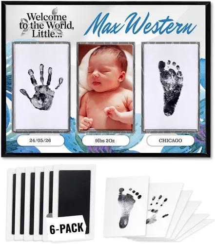 Vista 9 de Kit de manos y huellas sin tinta, placa de recuerdo de bebé y regalos de baby shower, ideal como regalo de mamá, marcos de fotos para guardería, kit